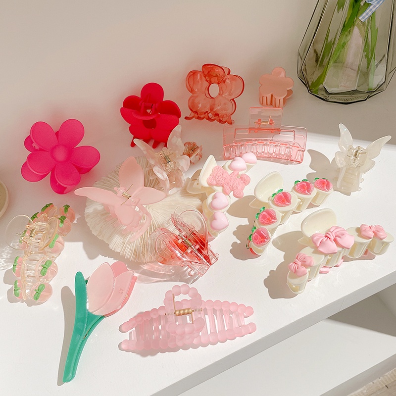 Kẹp Tóc Hình Hoa Tulip / Cá Mập Cỡ Lớn Bằng Acrylic Kiểu Hàn Quốc Dễ Thương Cho Bé Gái