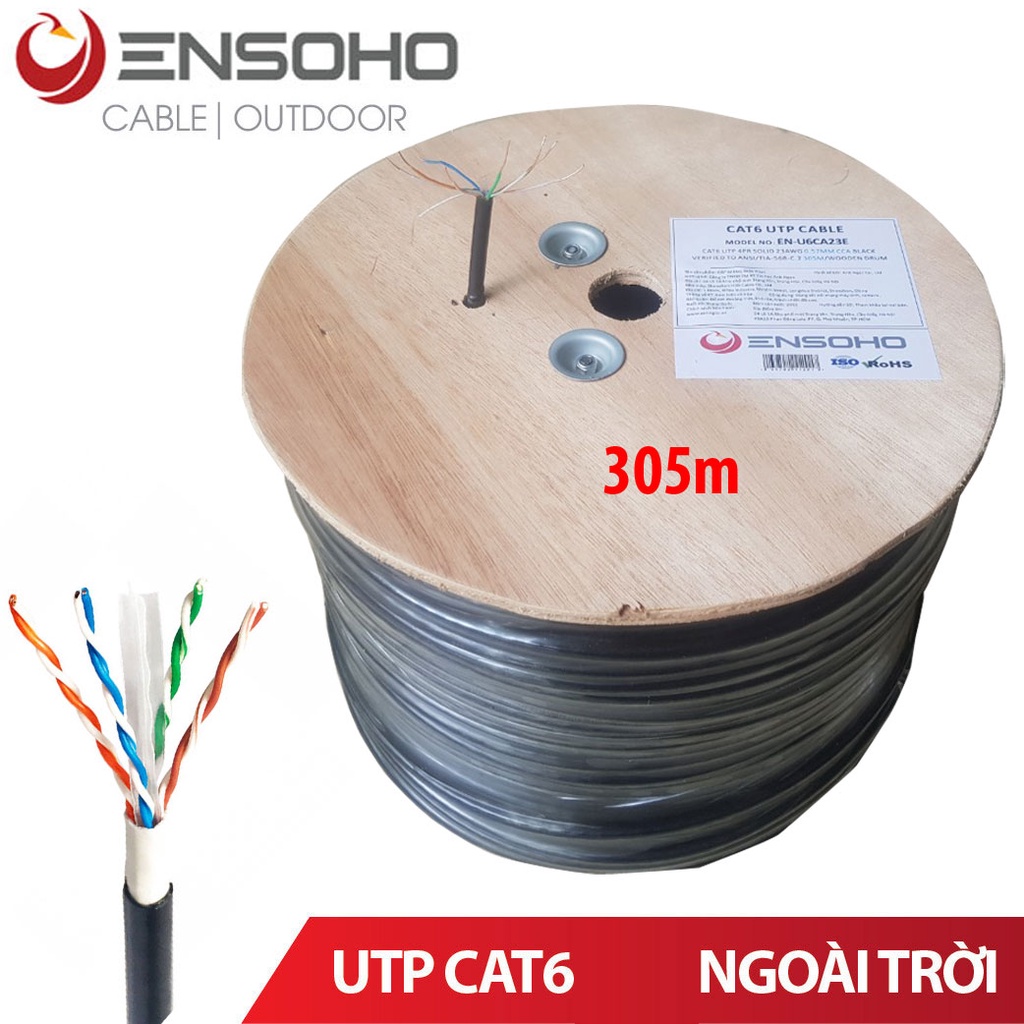 Cuộn 305m cáp mạng ngoài trời ENSOHO chuẩn UTP Cat6 lõi CCA
