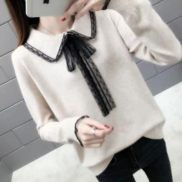 Áo len có cổ buộc nơ