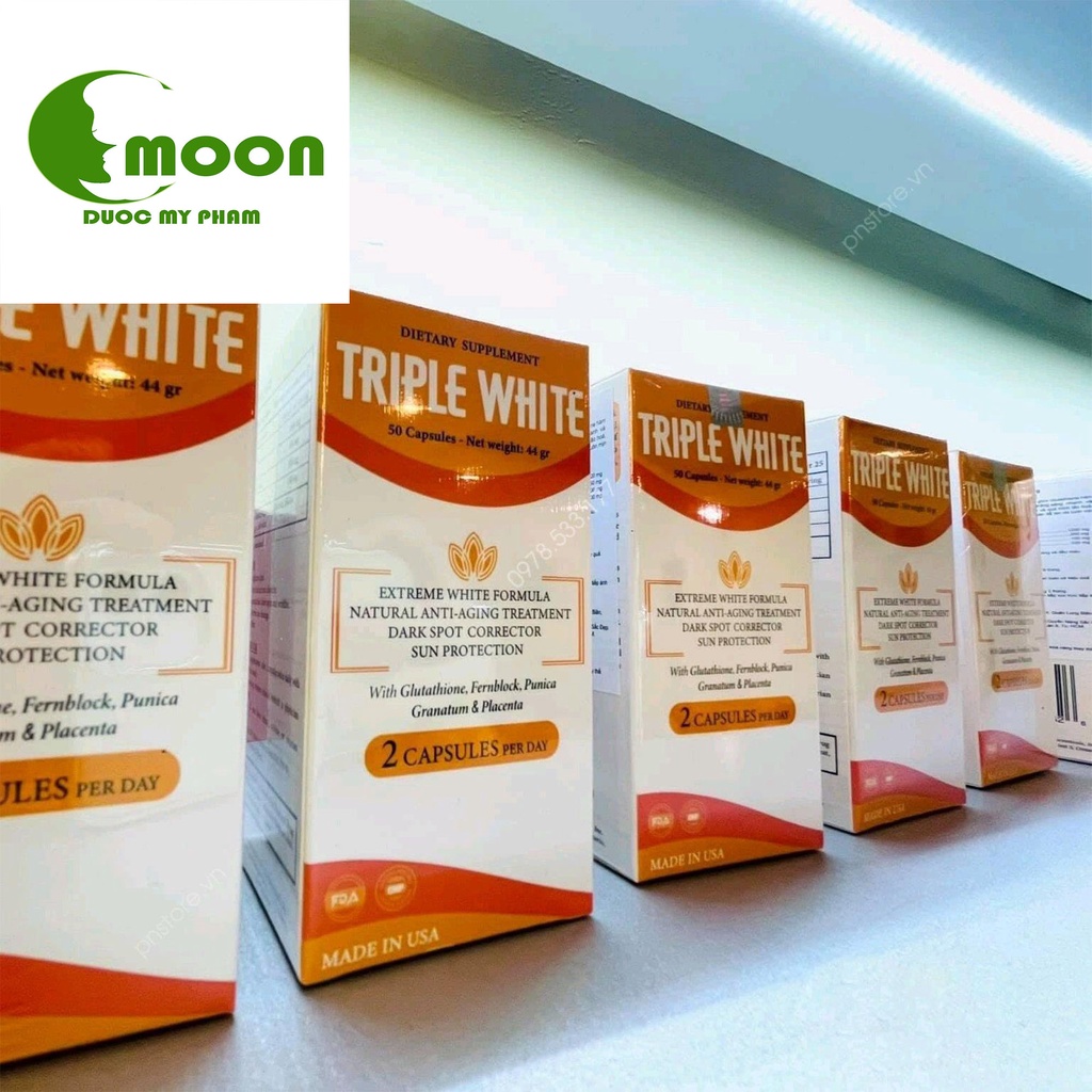 [CHÍNH HÃNG] TRIPLE WHITE Viên Uống Trắng Da, Chống Nắng, Giảm Thâm Nám, Chống Lão Hoá của Mỹ (Hộp 50 Viên) | BigBuy360 - bigbuy360.vn