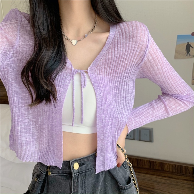 Áo Khoác Cardigan Đan Len Mỏng Cột Dây Che Nắng Thời Trang Cho Nữ