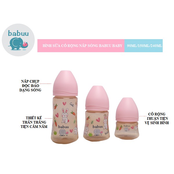 Bình sữa nắp sóng Babu Baby nhựa PPSU không chứa BPA ( tặng kèm 1 núm ti thay thế) 90ml,150ml,240ml Nhật Bản BB179 5.0 1