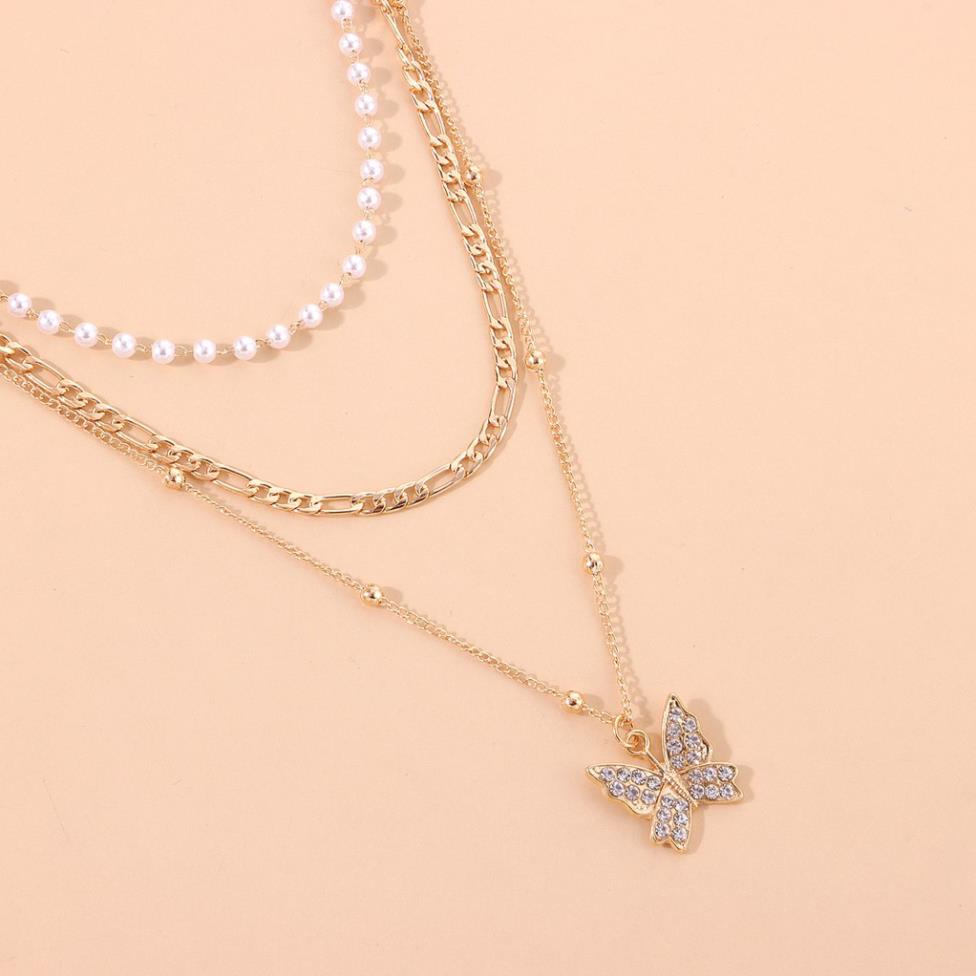 (041) Dây Chuyền Ba Lớp Mặt 🦋 Đính Đá Sang Trọng Thời Trang
