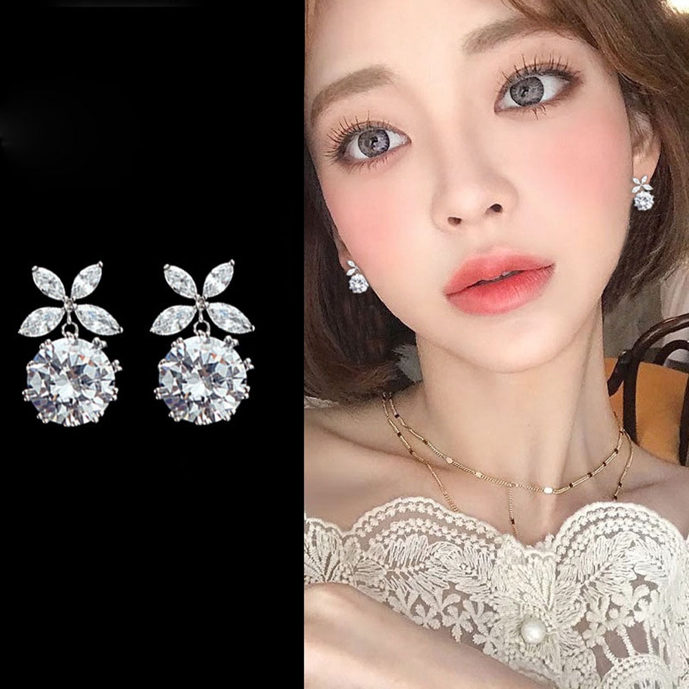 MXGOODS Zircon Shiny|S925|Needle Prevent Allergy Dangle Drop Earrings