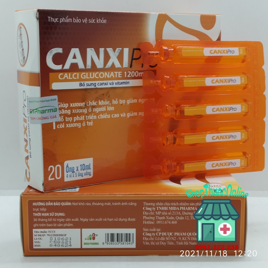 CanxiPro - Bổ sung Canxi và Vitamin giúp xương chắc khỏe hộp 20 ống