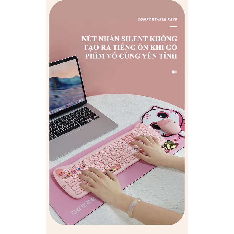 Bộ bàn phím và chuột không dây MOFII KITTY PLUS full 104 phím với hình dáng tai mèo dễ thương kết nối bằng chip USB - NK