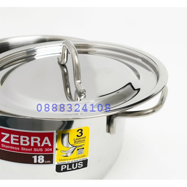 Nồi Inox SUS 304  3 Đáy Zebra Thái Lan Sử Dụng Các Bếp Nắp Phẳng 18cm 20cm 22cm