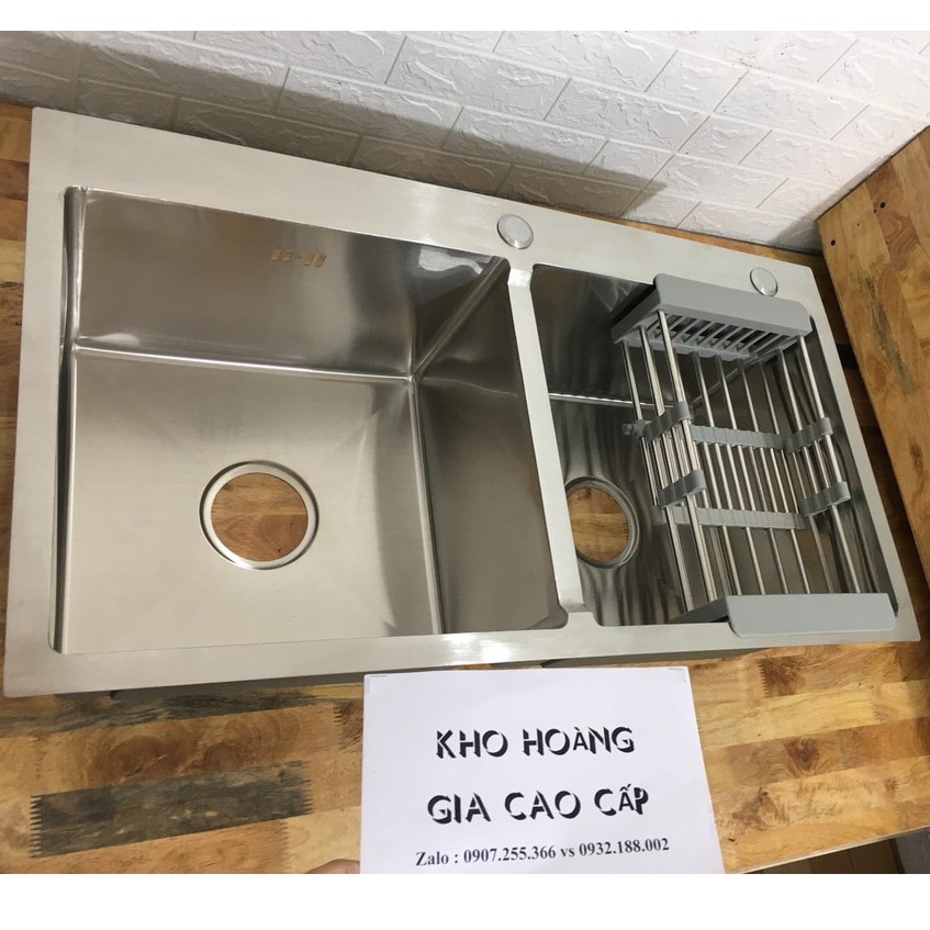 Chậu rửa Chén (bát) Astosi inox 304 8245 2 hố cân,Tặng kèm xả+rổ đa năng Bảo hành 12 Tháng