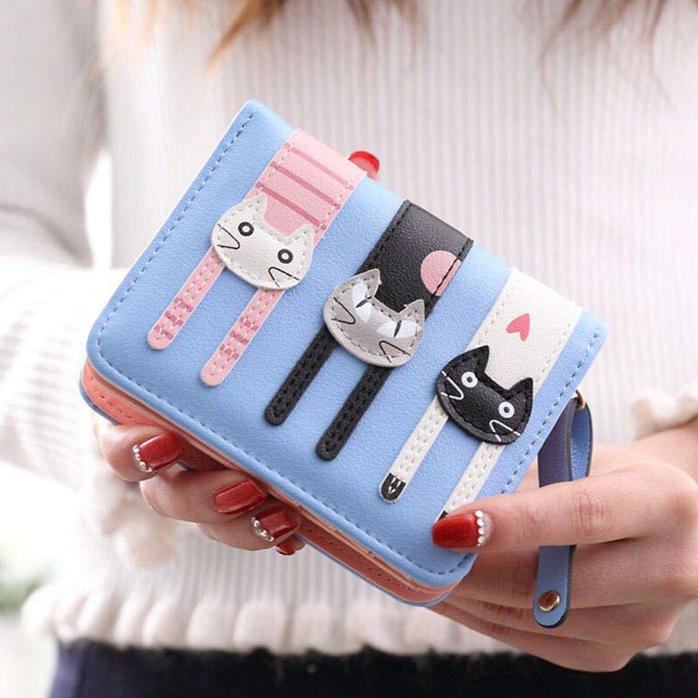 Ví Ngắn Đựng Thẻ Họa Tiết Mèo Hoạt Hình Dễ Thương Cho Nữ Giá Đỡ
