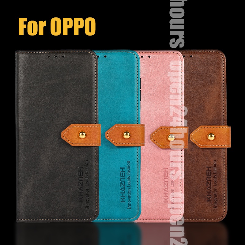 OPPO A79 5G A38 A58 A78 A98 A17k A77s A57 A96 A76 A16k A95 A55 A16 A74 A54 A94 A15 /A15s A93 A73 A53 Da Colorblock Ví sang trọng Thẻ đứng Điện thoại Ốp lưng