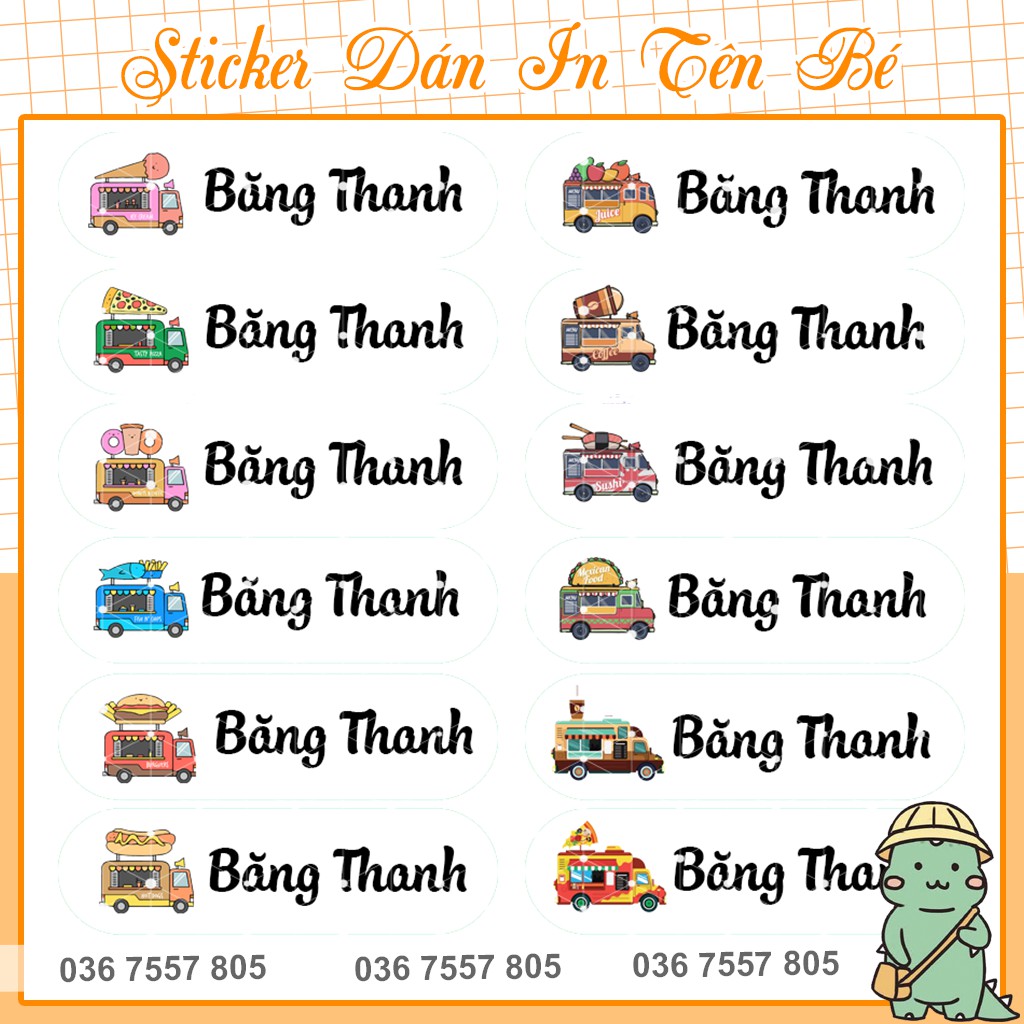 Tem Dán In Tên Bé - 96 nhãn dán - thiết kế theo yêu cầu - mẫu 12 hình - Sticker dán - Nhãn dán đồ dùng học tập cho bé