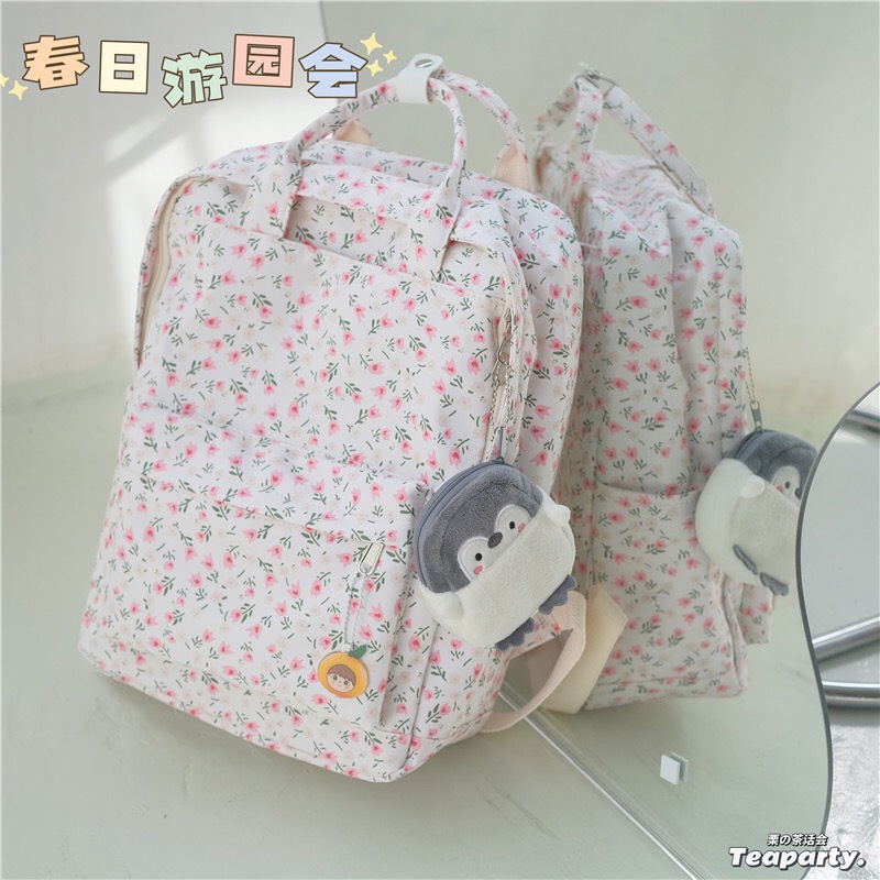 Balo hoa nhí vuông cặp sách đi học đựng vừa laptop 14inch siêu xinh nữ tính order 2 tuần Trang Xuka