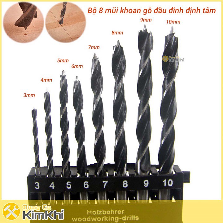 Bộ 8 mũi khoan gỗ đầu đinh 3-10mm chuôi tròn HRC50
