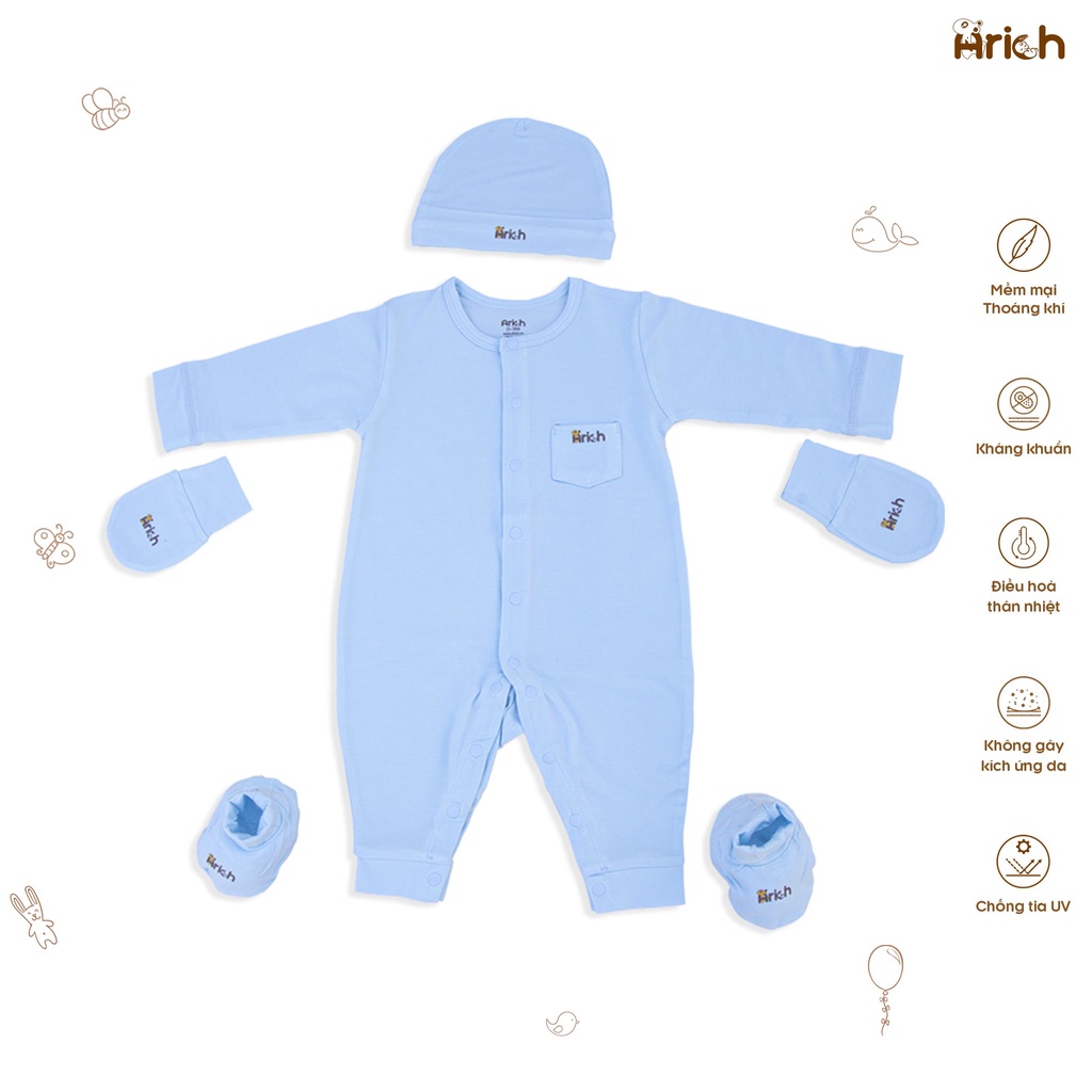 Set body dài vải sợi tre Arich size 0-6M