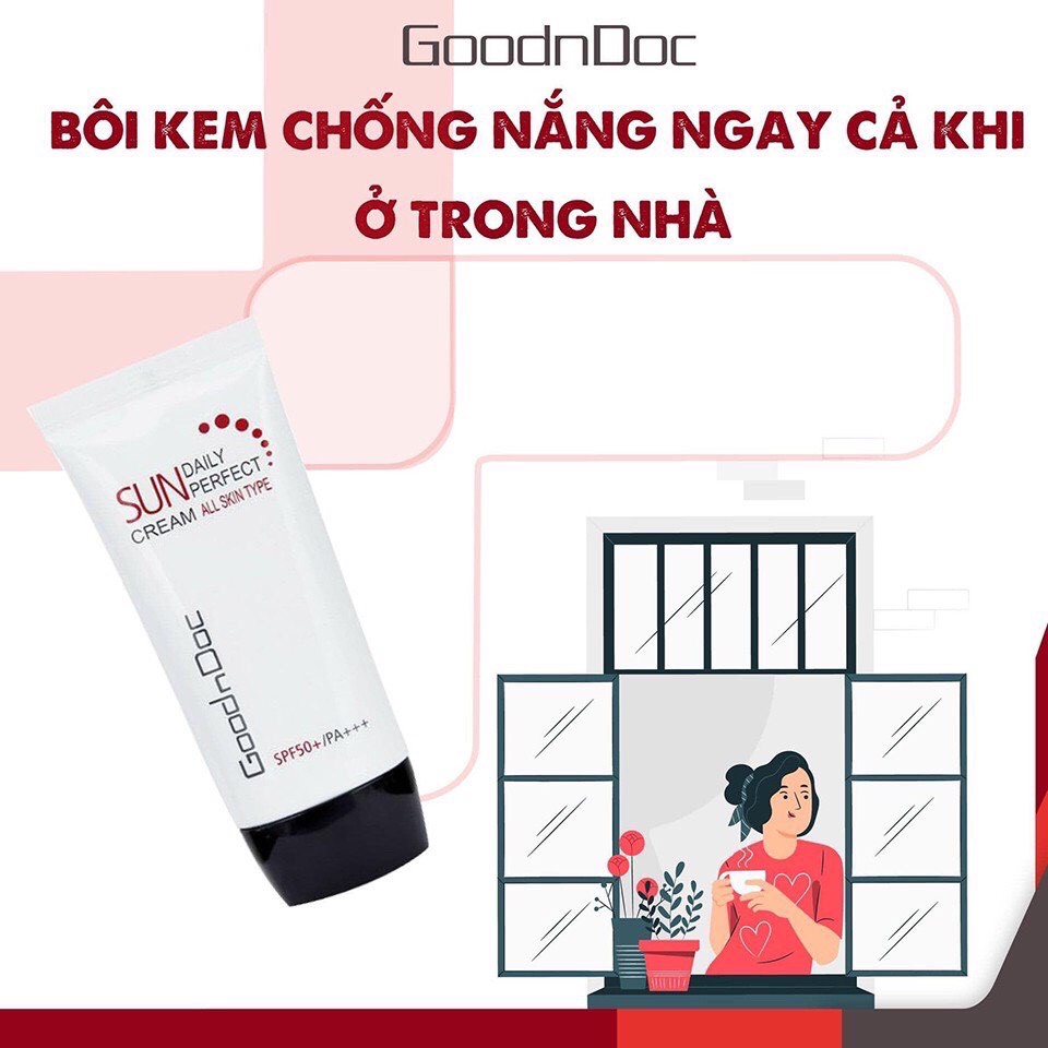 Kem Chống Nắng Vật Lý Dưỡng Trắng Sáng Da Lão Hóa 3 in 1 Goodndoc Daily Perfect Sun Cream