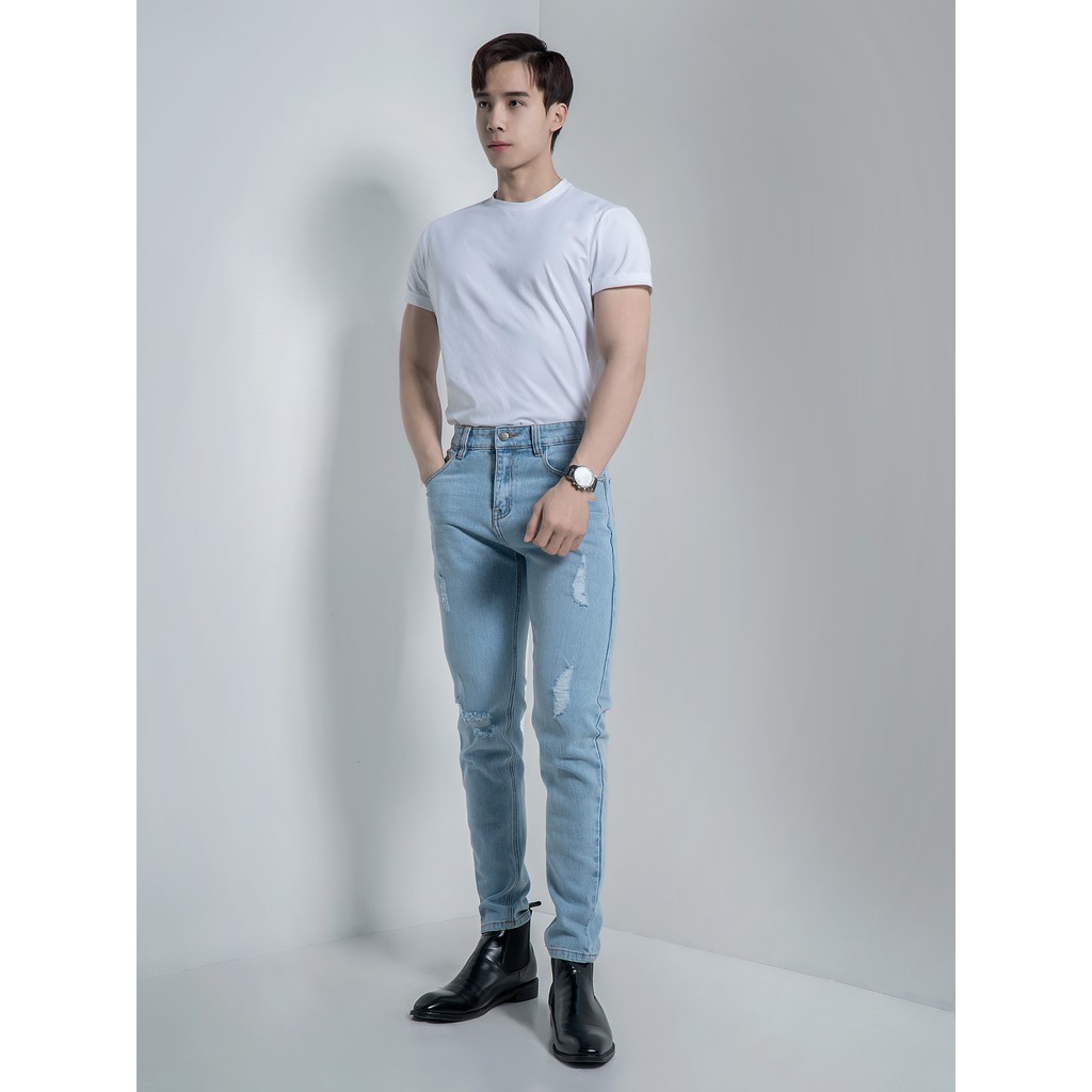 Quần Jeans Rách Gối CEFFYLO Phong Cách Bụi Bặm, Form Ôm Nhẹ Tôn Dáng