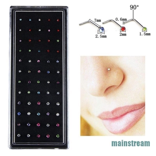 Set 60 Khuyên Mũi Thép Không Rỉ Đính Đá Cz Hình Chữ L