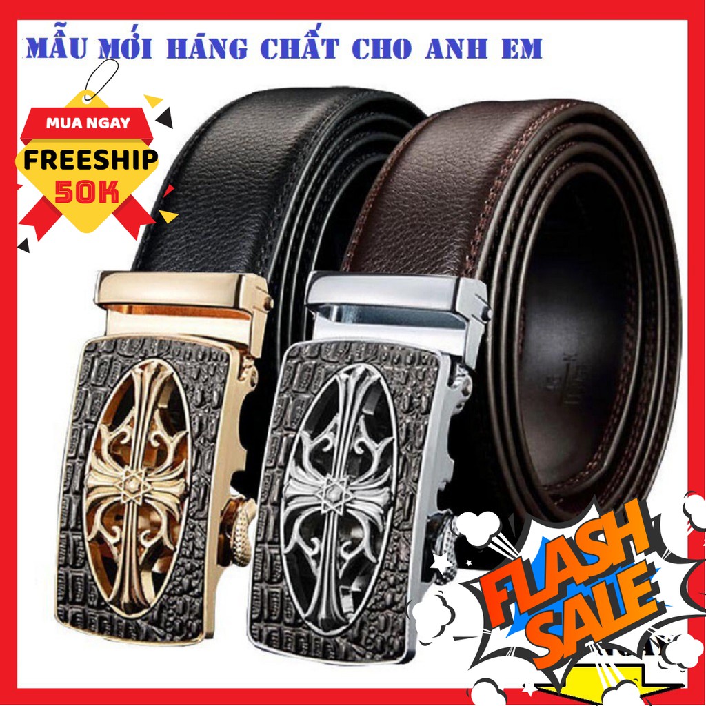 Thắt Lưng Da Nam Đẹp Cao Cấp Khóa Đúc Họa Tiết Dây Da Bò 100% Có Khấc Chắc Chắn Mặt Mạ Bạc Nam Tính Hàng Chính Hãng GC02