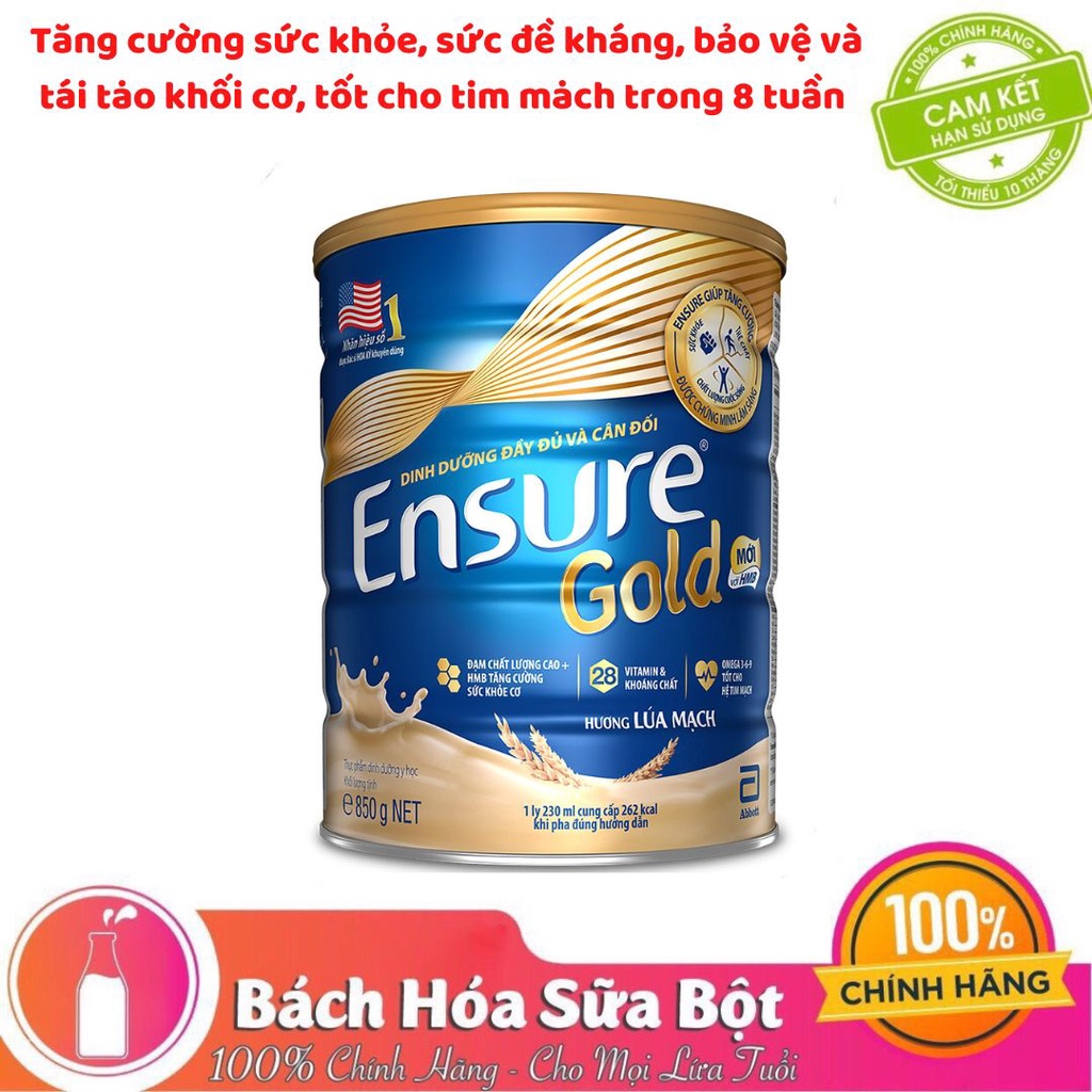 Sữa Bột Abbott Ensure Gold Hương Lúa Mạch (Lon 850g)