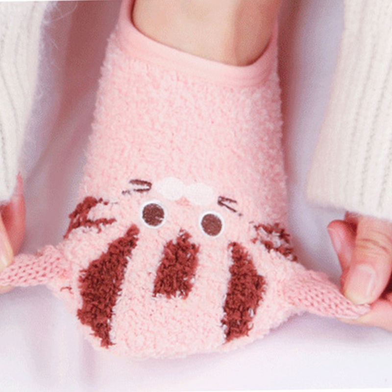 Tất Nhung Cổ Thấp Chống Trượt Thêu Họa Tiết Động Vật Hoạt Hình Xinh Xắn Theo Phong Cách Mùa Đông Dành Cho Nữ
