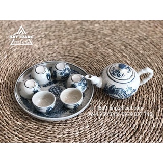 Ấm chén cúng men rạn đen Bát Tràng