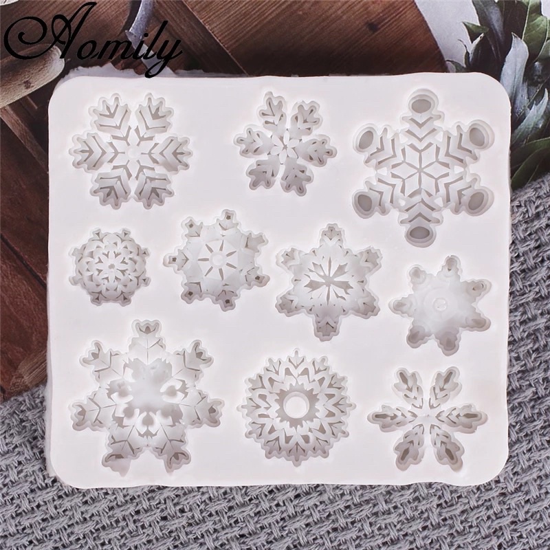 Tấm silicon 10 hoa tuyết 3D làm fondant, trang trí bánh trung thu hiện đại