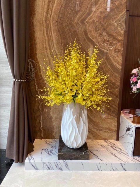 Hoa Giả Hoa Lụa - Cành Lan Vũ Nữ 8 Nhánh , Cành Dài 105cm, Loại Cao Cấp.