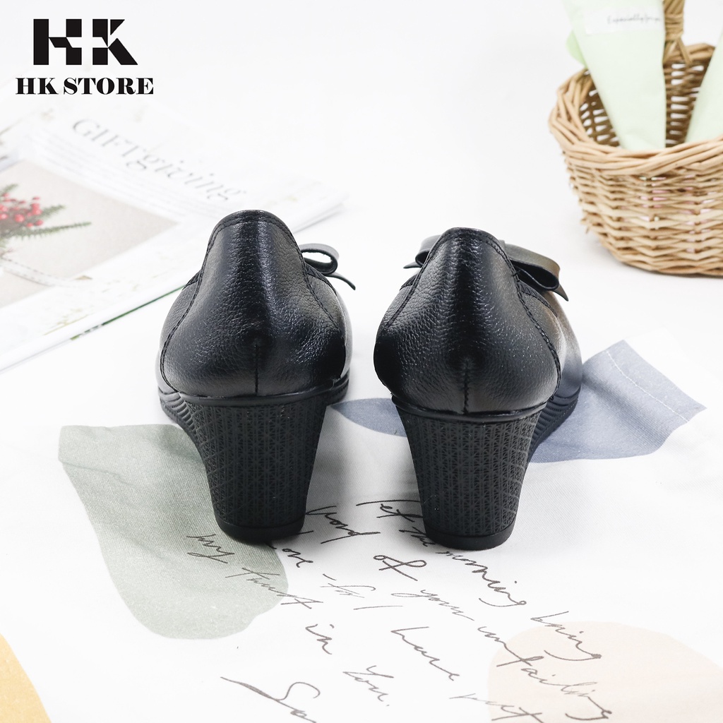 Giày nữ da bò đế xuồng 5cm - da bò thật 100% mềm mại dễ sử dụng - hàng chính hãng HK.STORE - bảo hành 12 tháng