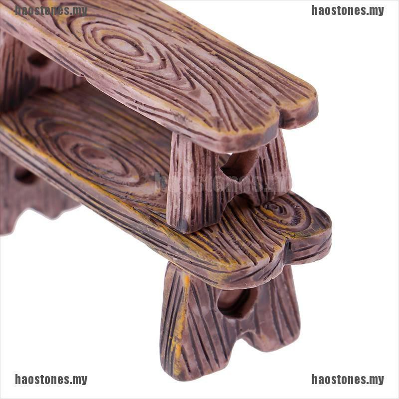 Set ghế gỗ mini để búp bê trang trí sân vườn bể cá
