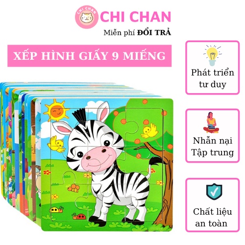 Đồ chơi ghép hình 9 miếng bằng giấy cho bé, đồ chơi trí tuệ giúp phát triển tư duy và khả năng tập trung