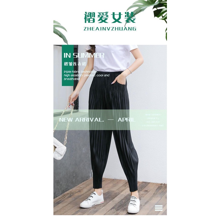 Issey Miyake Quần Harem Mỏng Xếp Ly Dài Đến Mắt Cá Chân Phong Cách Harem Mùa Hè Đơn Giản Dễ Phối Đồ Cho Nữ Bloomers