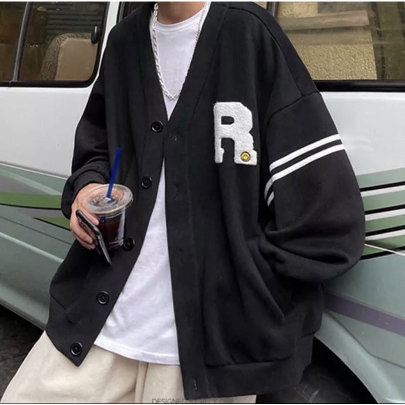 [ kèm Ảnh Thật] Áo Khoác Cardigan chữ R Phong Cách Hàn Xẻng Chất Vải Nỉ Dày [Có Ảnh Áo Thật]