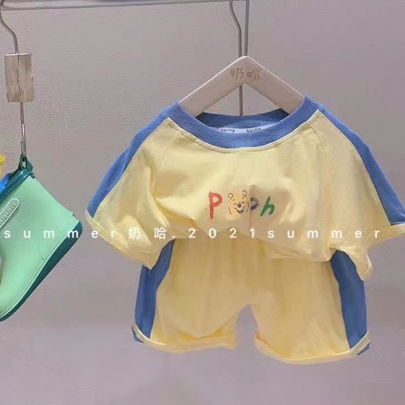Set Áo Thun Tay Ngắn In Hoạt Hình Phối Quần Short Thời Trang Hè Hàn Quốc 2023 Cá Tính Cho Bé Trai