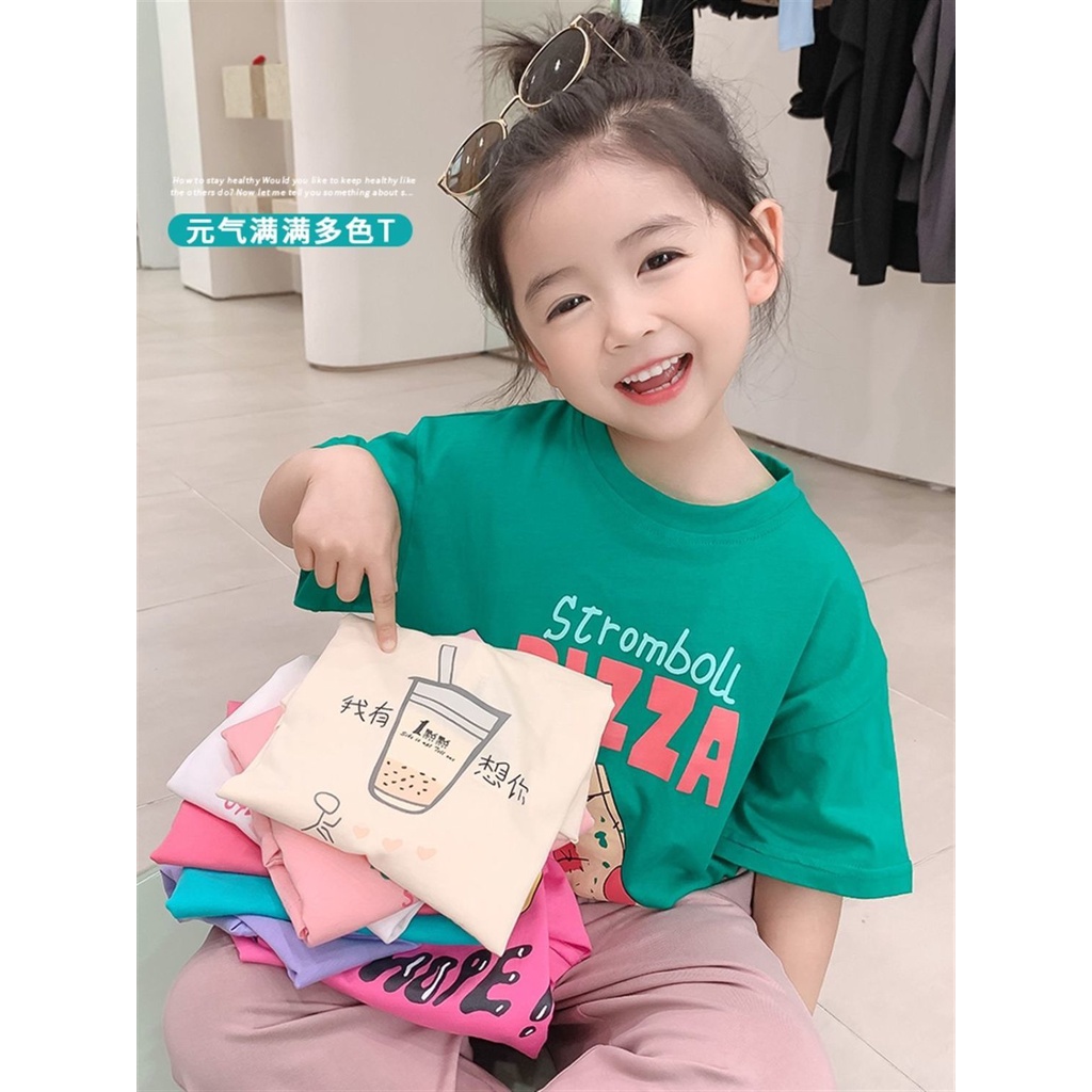 Áo Thun Cotton Tay Ngắn Nhiều Màu Sắc Phong Cách Phương Tây Thời Trang Mùa Hè Dành Cho Bé Gái 0601