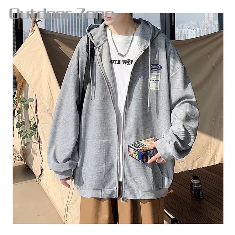 Áo Khoác hoodie Dáng Rộng Phối Khóa Kéo Phong Cách Hiphop Đường Phố Cho Nam