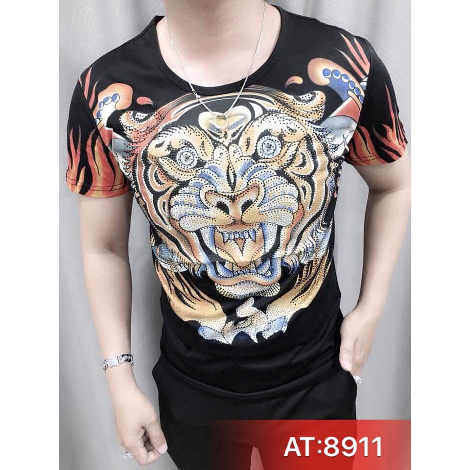 ÁO THUN nam AT8911, mềm mượt cực thoải mái và quan trọng nhất là họa tiết biểu tượng  in nổi áo thun 3D đính đá
