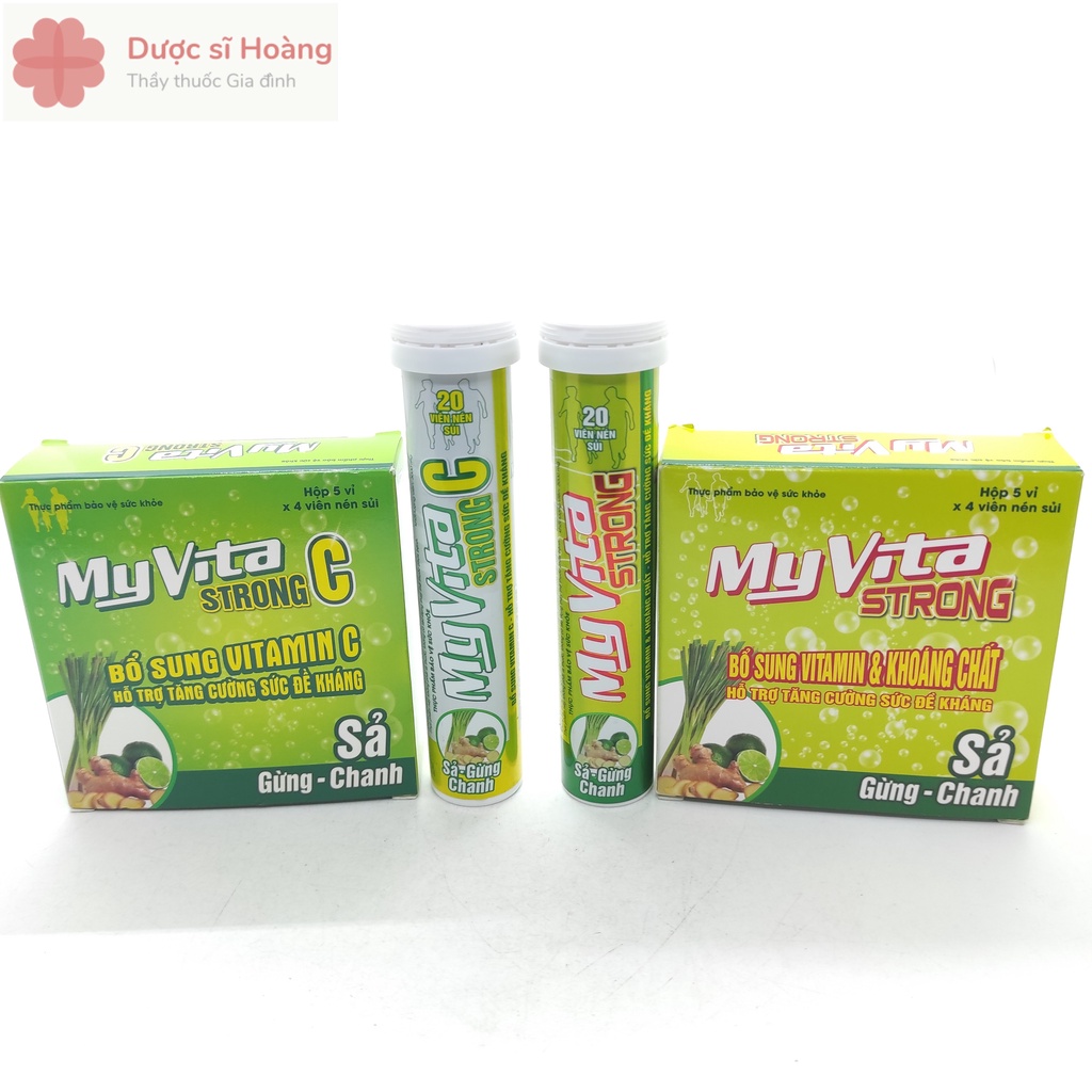 Myvita Strong C Sả - Gừng - Chanh &amp; Myvita Strong Max Cam - Viên Sủi Bổ Sung Vitamin C, Hỗ Trợ Tăng Cường Sức Đề Kháng