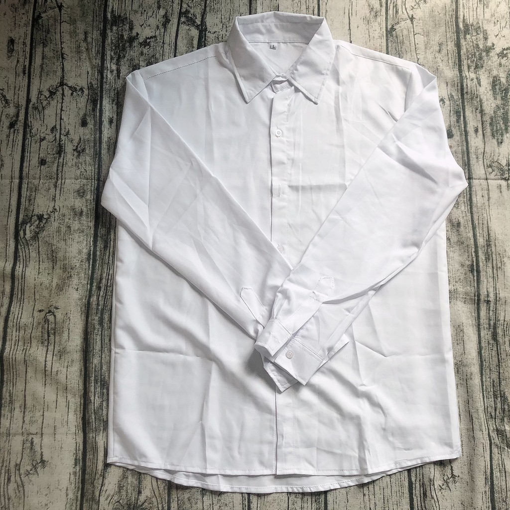 [Ảnh Thật + Video] Áo Sơ Mi Trắng Đi Học | Áo Sơ Mi Trơn Dài Tay Unisex | BigBuy360 - bigbuy360.vn