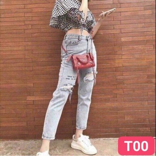 Quần baggy jean nữ rách cao cấp