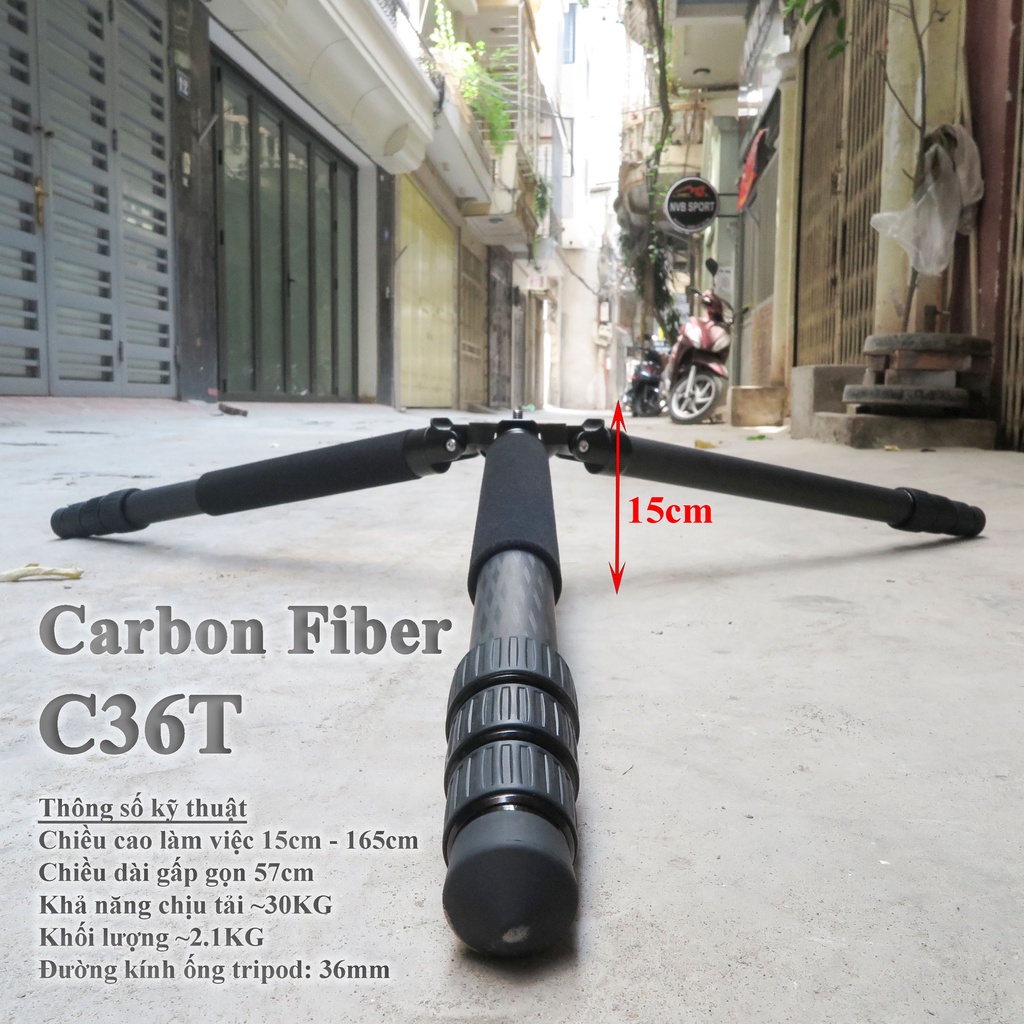 Chân máy ảnh Carbon Fiber C36T chuyên nghiệp chịu tải 30kg