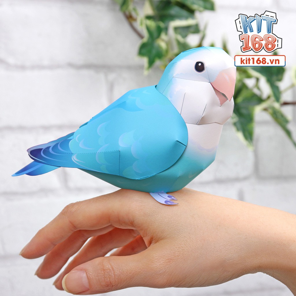 Mô hình giấy động vật Chim Rosy-faced Lovebird Xanh