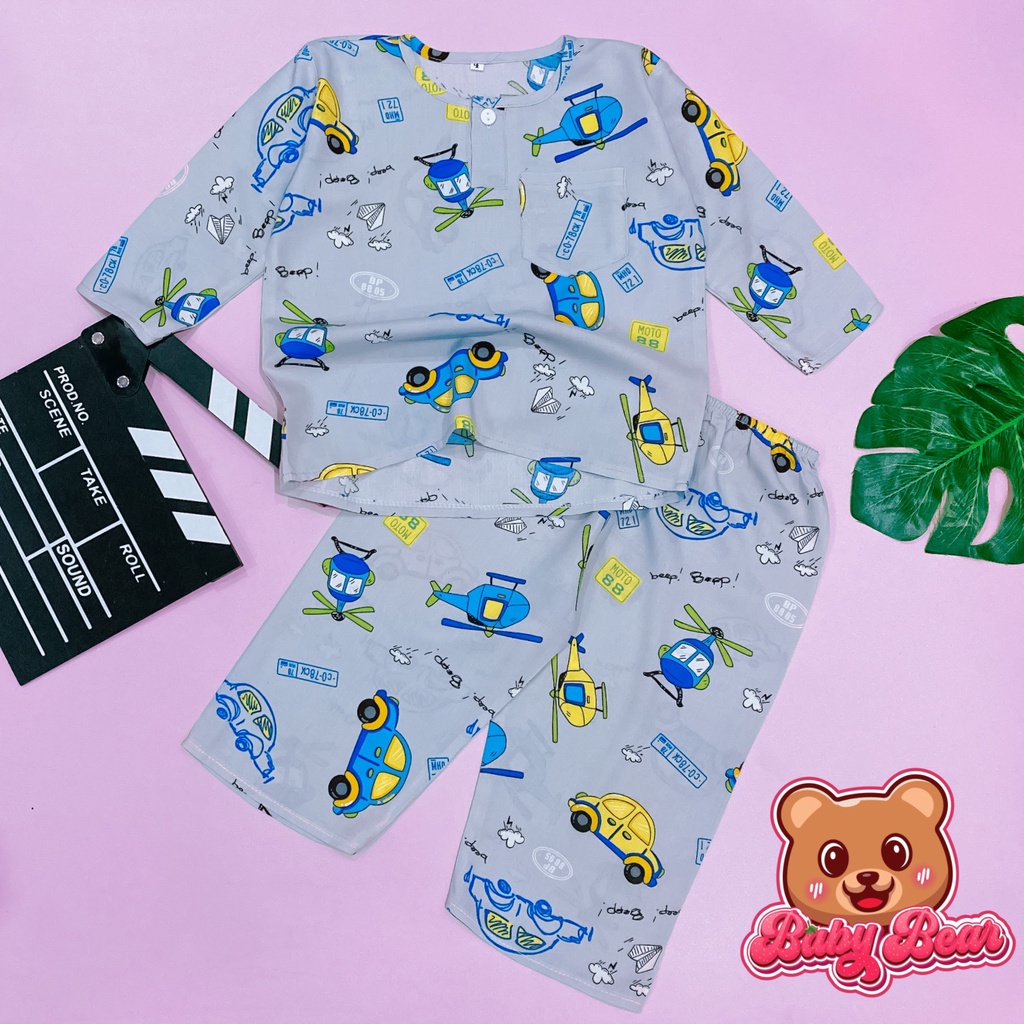 Bộ quần áo tole lanh dài tay bé trai chất mềm, mịn, mát size 8-50kg BabyBear