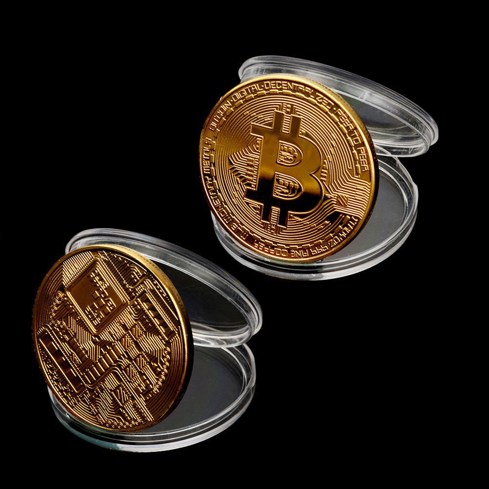 Đồng tiền bitcoin mạ vàng, bạc làm quà lưu niệm, trưng bày, vật dụng may mắn, lì xi tết đi kèm hộp đựng