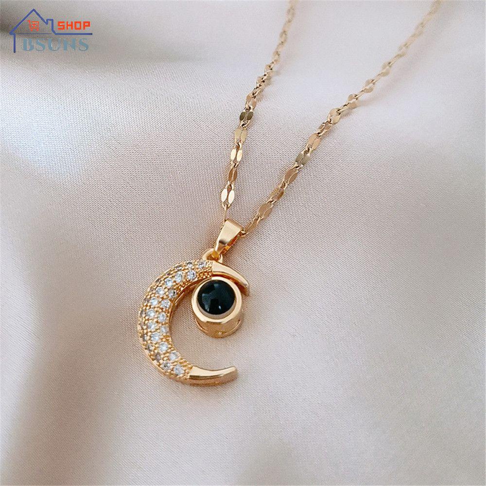 『BSUNS』 Vòng cổ dây xích bằng thép titan sáng bóng hình học hình ngôn ngữ một ngôn ngữ I love you mặt trăng sang trọng cho nữ