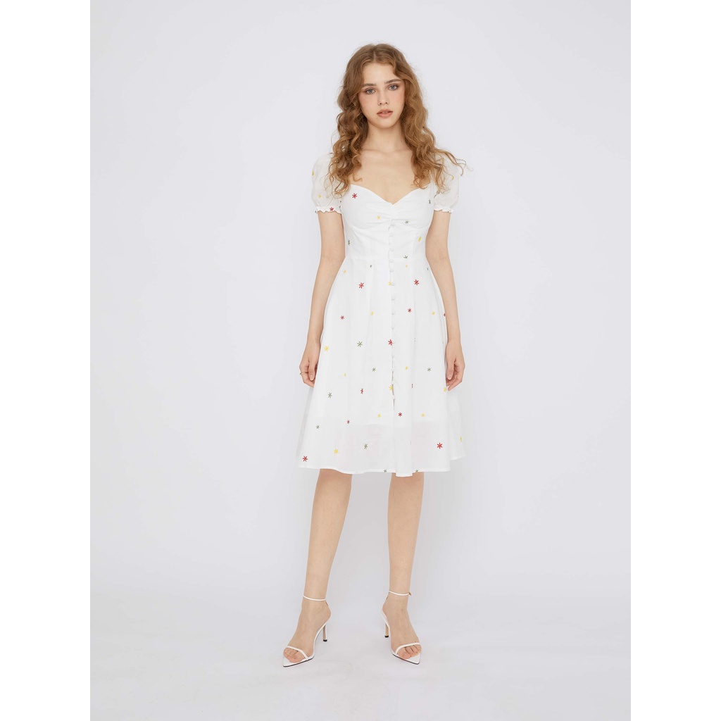 Đầm Nữ Flower Linen White , Chất Xô Linen Thoải mái , WDD000098,SOMEHOW