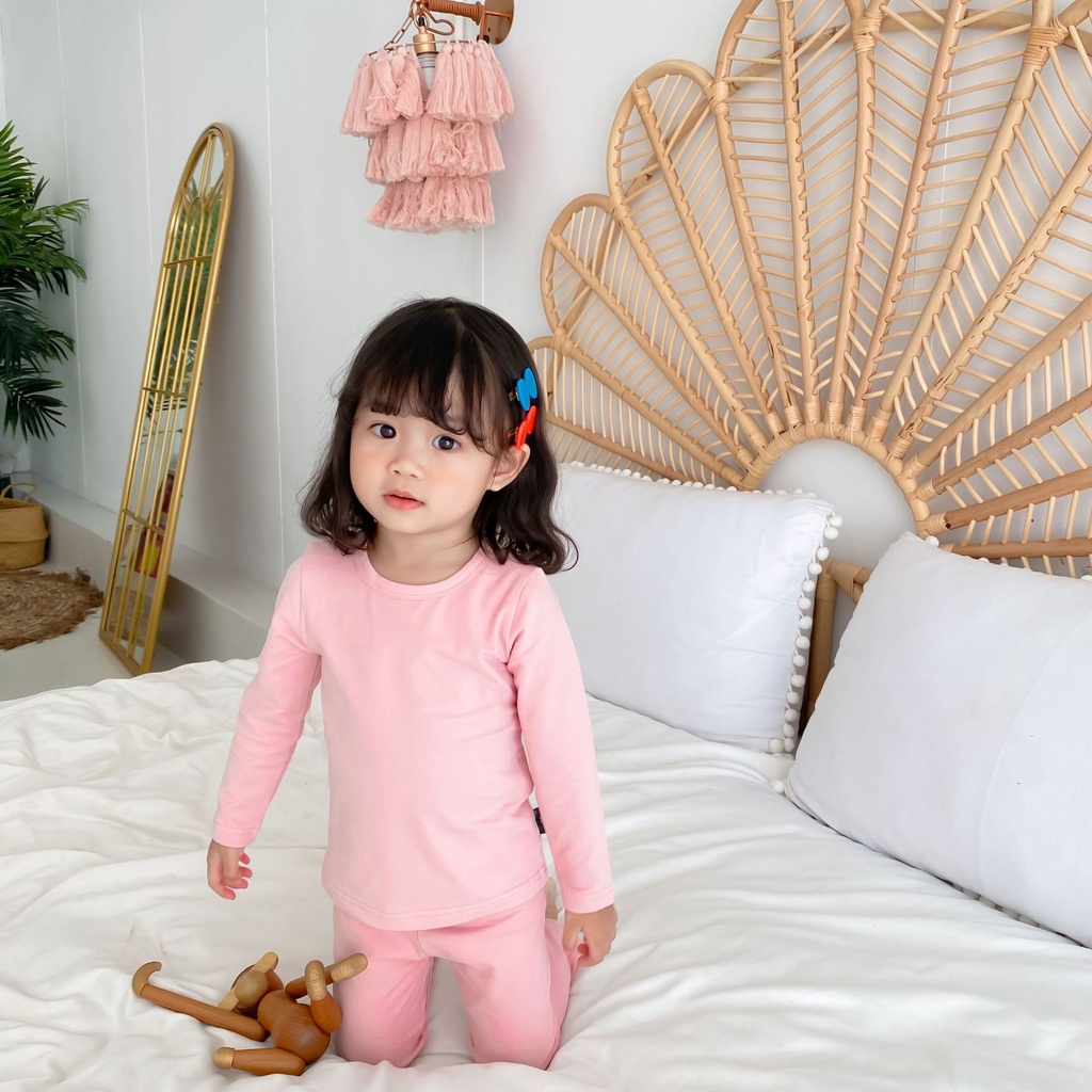 Đồ Bộ Bé Trai Bé Gái Vải Thun Lạnh Trơn Mềm Mát Minkymom, Quần Áo Trẻ Em - Bộ Dài Tay Cho Bé Mặc Ngủ Điều Hòa BabyGao