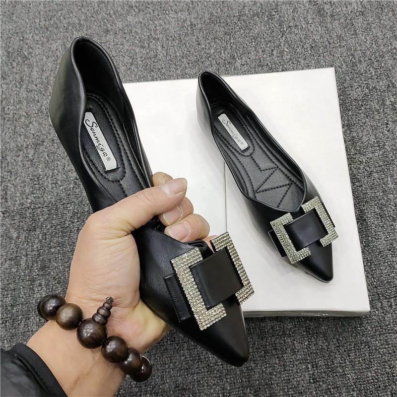Giày Búp Bê Da Mềm Đế Bằng Mũi Nhọn Dễ Phối Đồ Thời Trang Cho Nữ Size 32-44
