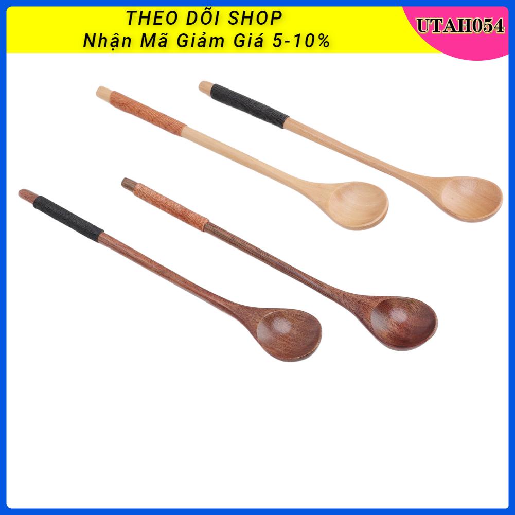 Set 4 Muỗng Gỗ Khuấy Cà Phê Cán Dài