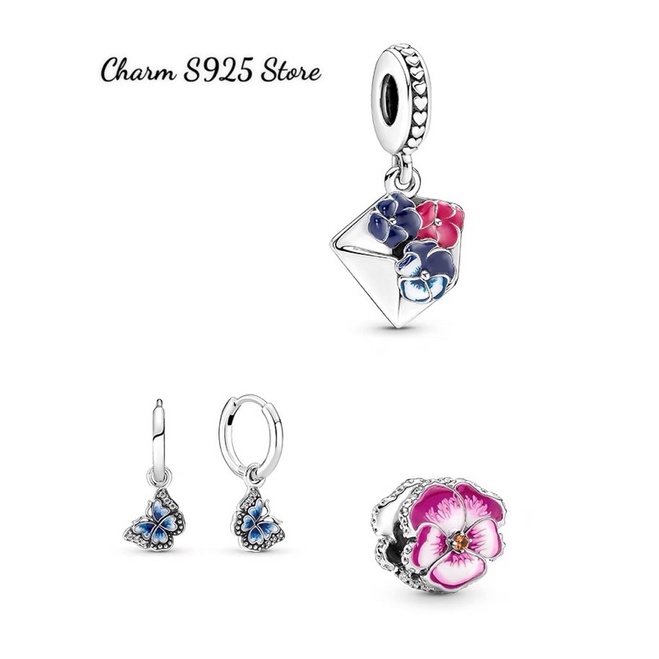 CHARM PAN ALE HOA PANSY HỒNG BẠC S925 CAO CẤP