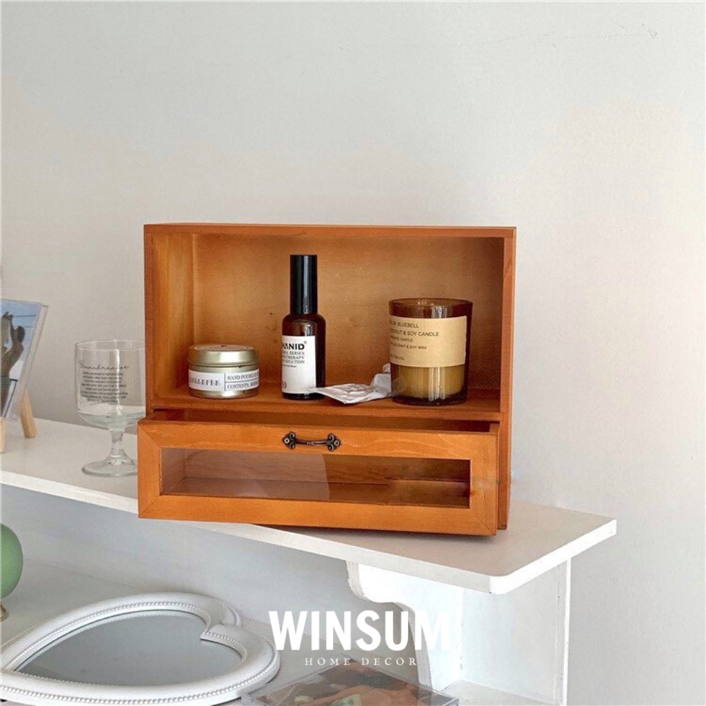 Tủ gỗ đựng đồ trang điểm có ngăn kéo phong cách vintage - winsum.decor